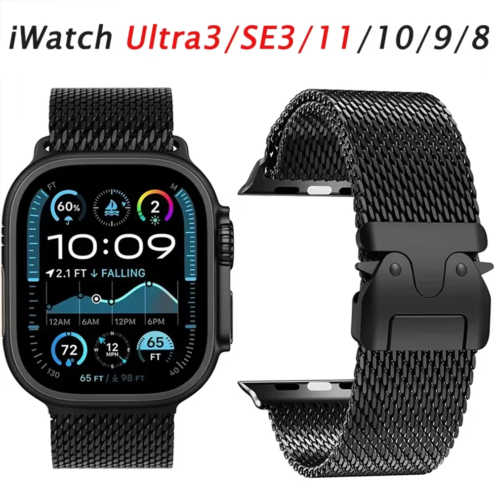 

Ремешок из нержавеющей стали для Apple Watch 11, ремешок 46 мм, 45 мм, 44 мм, 42 мм, браслет iWatch Series 10, 9 7 8 5 6 SE Ultra 2/3 Correa 49 мм