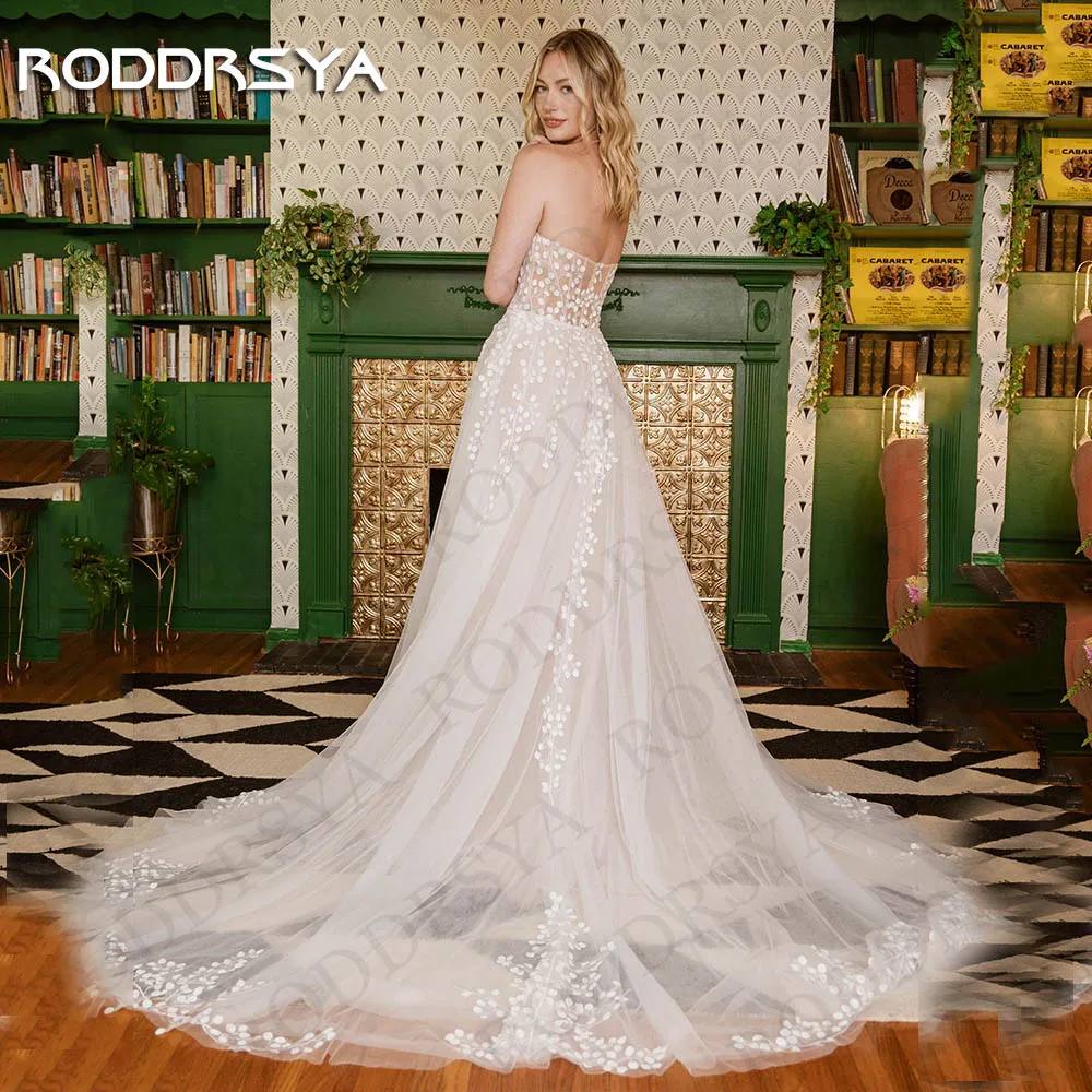 RODDRSYA A Line Wedding Dresses For Women Strapless A line Robe De Mariée 2024 Appliques Tulle Sweetheart Bridal Gown Sleeveless