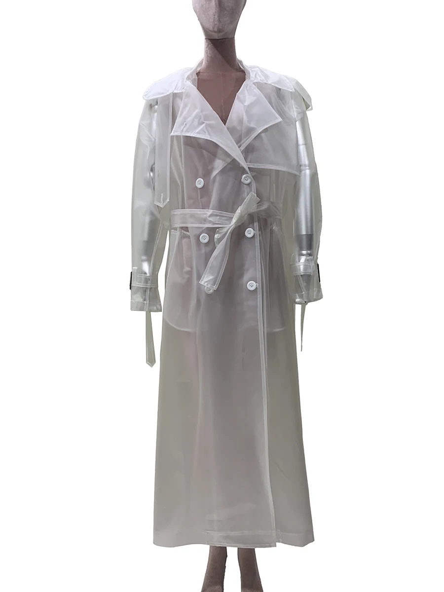 เสื้อโค้ทเทรนช์โค้ทหนัง PVC บางเบา โปร่งใส ทรงโอเวอร์ไซส์ สำหรับผู้หญิง พร้อมเข็มขัด เสื้อผ้าหรูหรา แฟชั่นยุโรป สตรีทแวร์ 2025