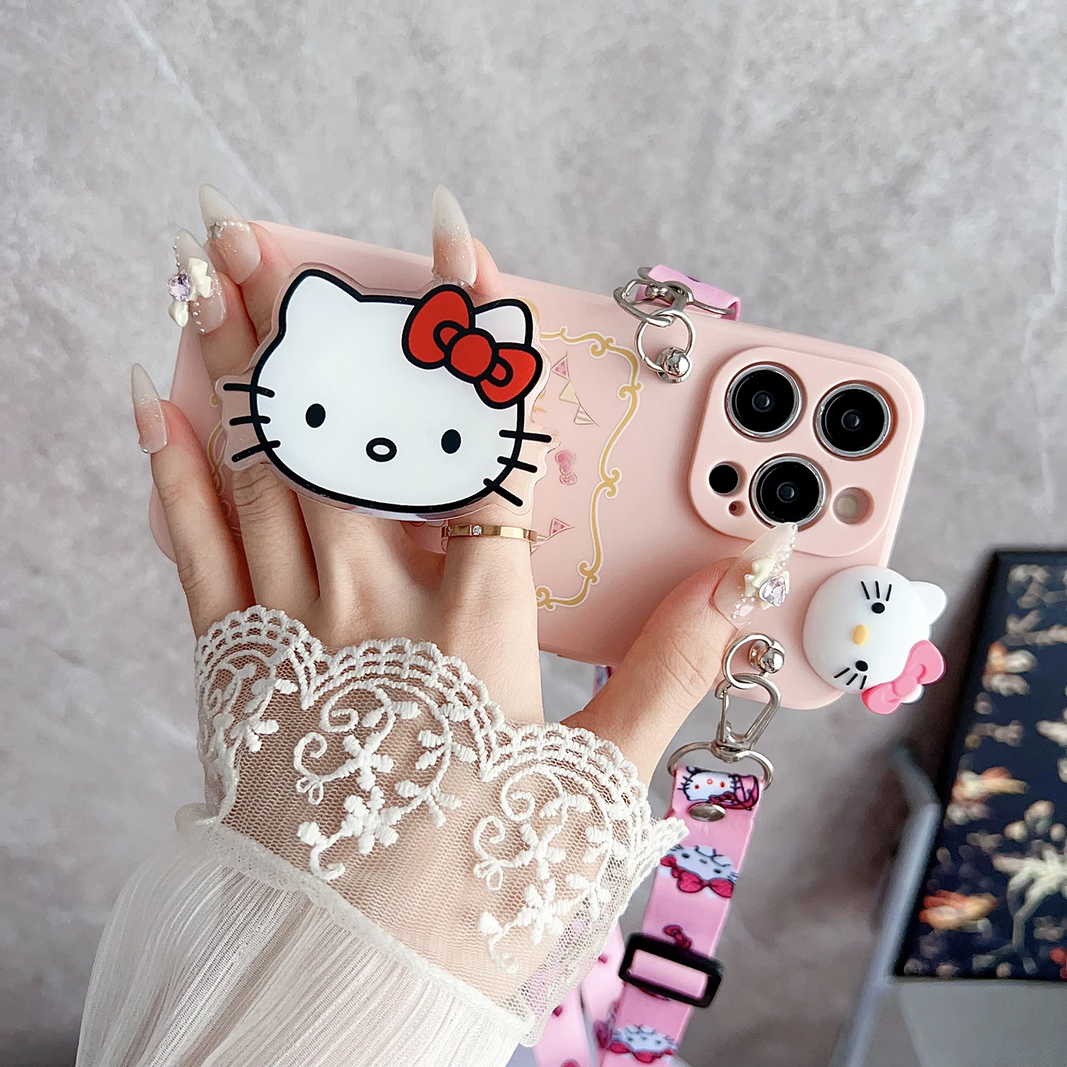 For Samsung Galaxy S7 S8 S9 S10 S20 S21 S22 S23 S24 S25 Plus Ultra FE Painting Kitty Case With Holder Rope