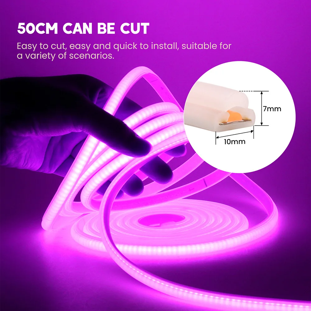 220V COB LED Strip Light Waterproof Flexible Led Ribbon 288LED/m AC Power Plug Kit for Kitchen Bedroom Home Decoration 10 Colors