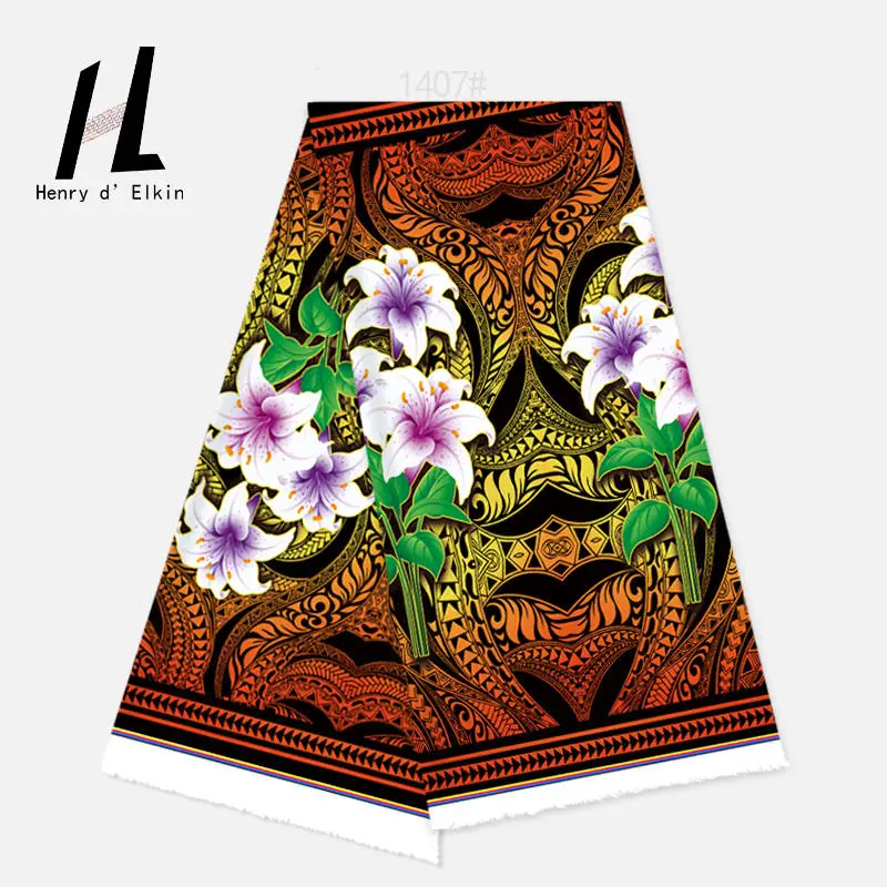 Tribal Lily Print Polyester Polynesian Style Fabric for Women's Resort Dresses Kids Ethnic Clothing Beach Fashion