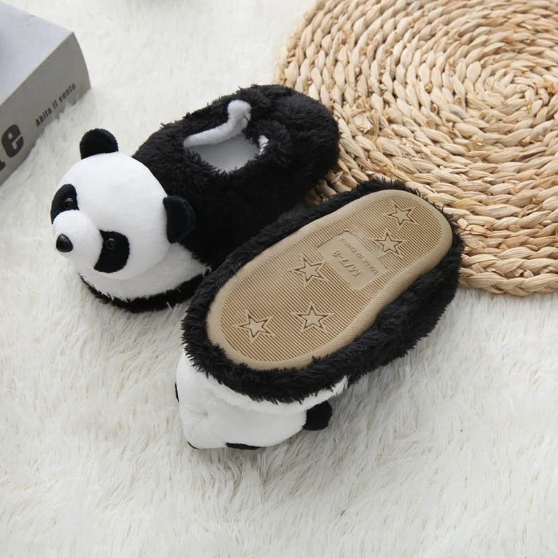 Children Toddler Girl Slippers Indoor Winter Plush Warm Shoes Cartoon 3D Panda Kid Boy Soft Rubber Sole Home Footwear Baby Items