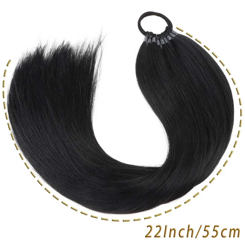Synthetic 22Inch Long Straight Ponytail Hair Extension Heat Resistant Silky Elastic Rubber Band Hairpiece For Women Daily Use