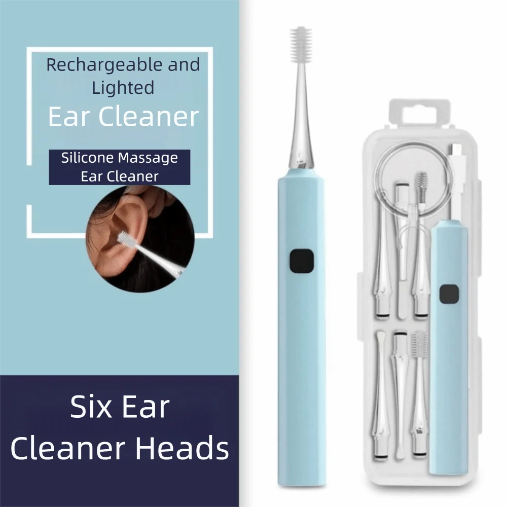 

Детский очиститель для ушей со светодиодной подсветкой, зарядка через USB, мягкая светящаяся кюретка для ушей с увеличением, вращающаяся на 360 градусов светящаяся ушная ложка, набор
