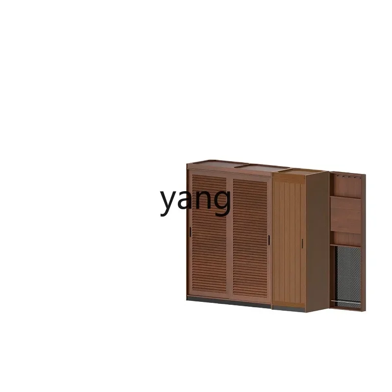 

LTT solid wood large wardrobe sliding door household bedroom cabinet simple storage retro style log