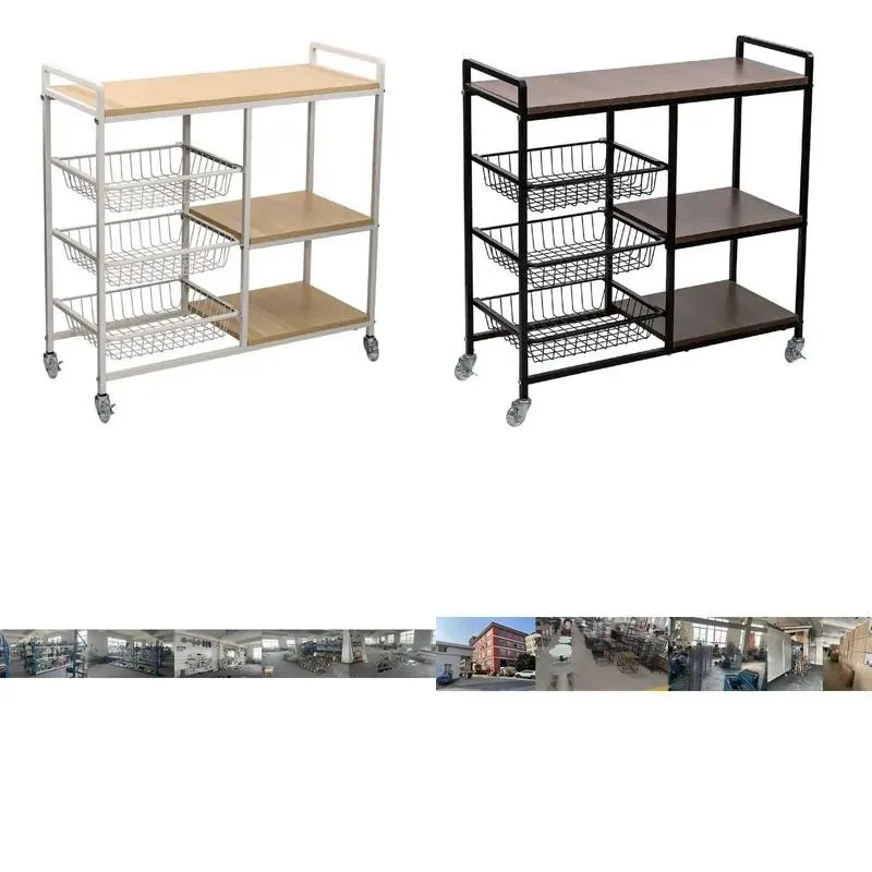 Removable Three Layer Rolling Metal Storage Cart Mobile Mesh Utility Cart with Handle and Wheels for Home Kitchen Bathroom