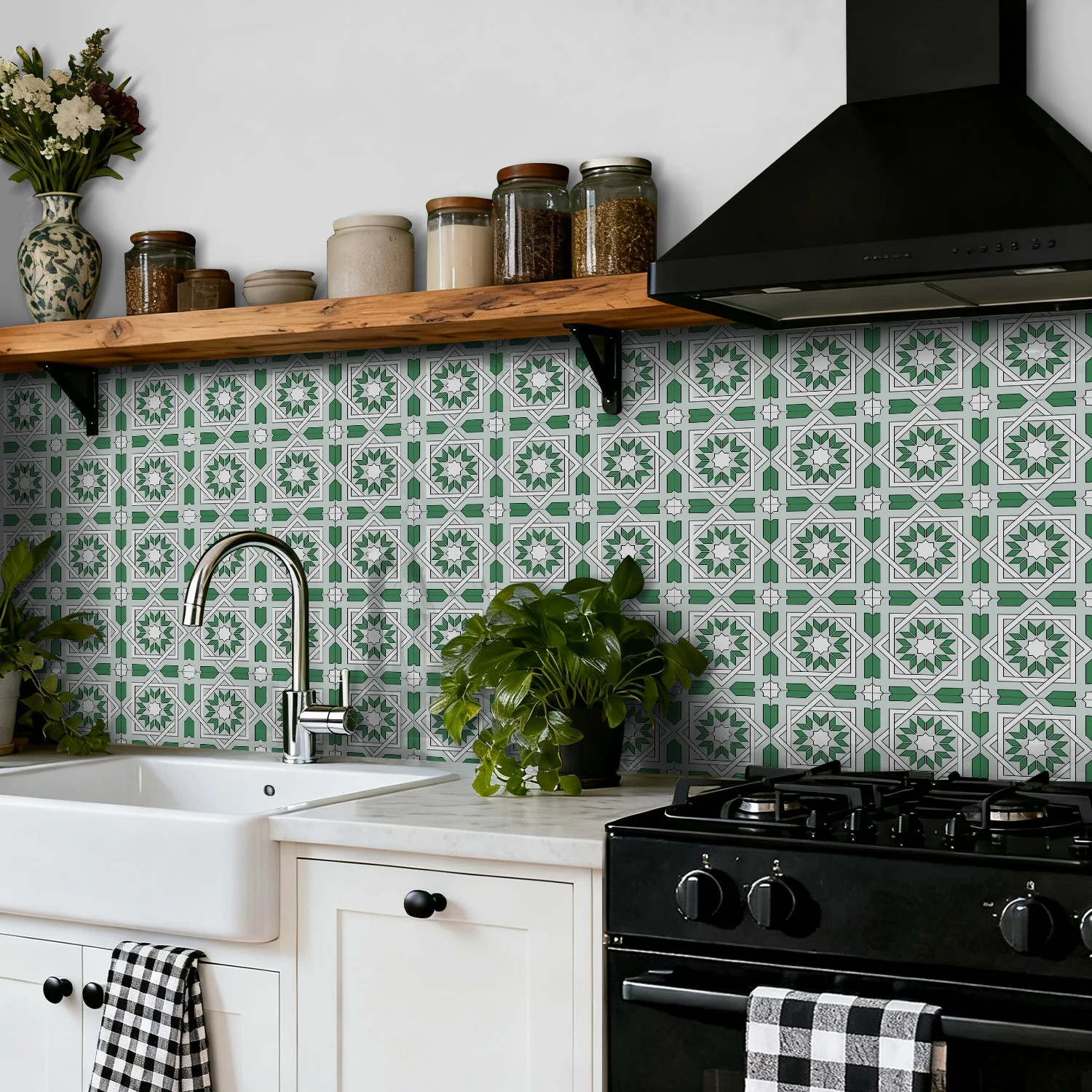 24pcs Moroccan-style geometric self-adhesive wall stickers, for kitchen, bathroom, and rental apartment renovation decoration