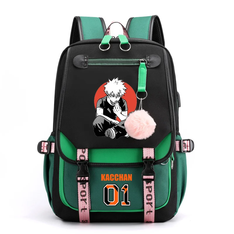 Anime Bakugou Katsuki Mochila para Adolescente, Cool Pattern, USB Flow, Mochilas Escolares de Alta Qualidade, Popular