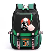 Mochila Popular de Anime Bakugou Katsuki para adolescentes, patrón fresco, calle, flujo USB, mochilas escolares de alta calidad