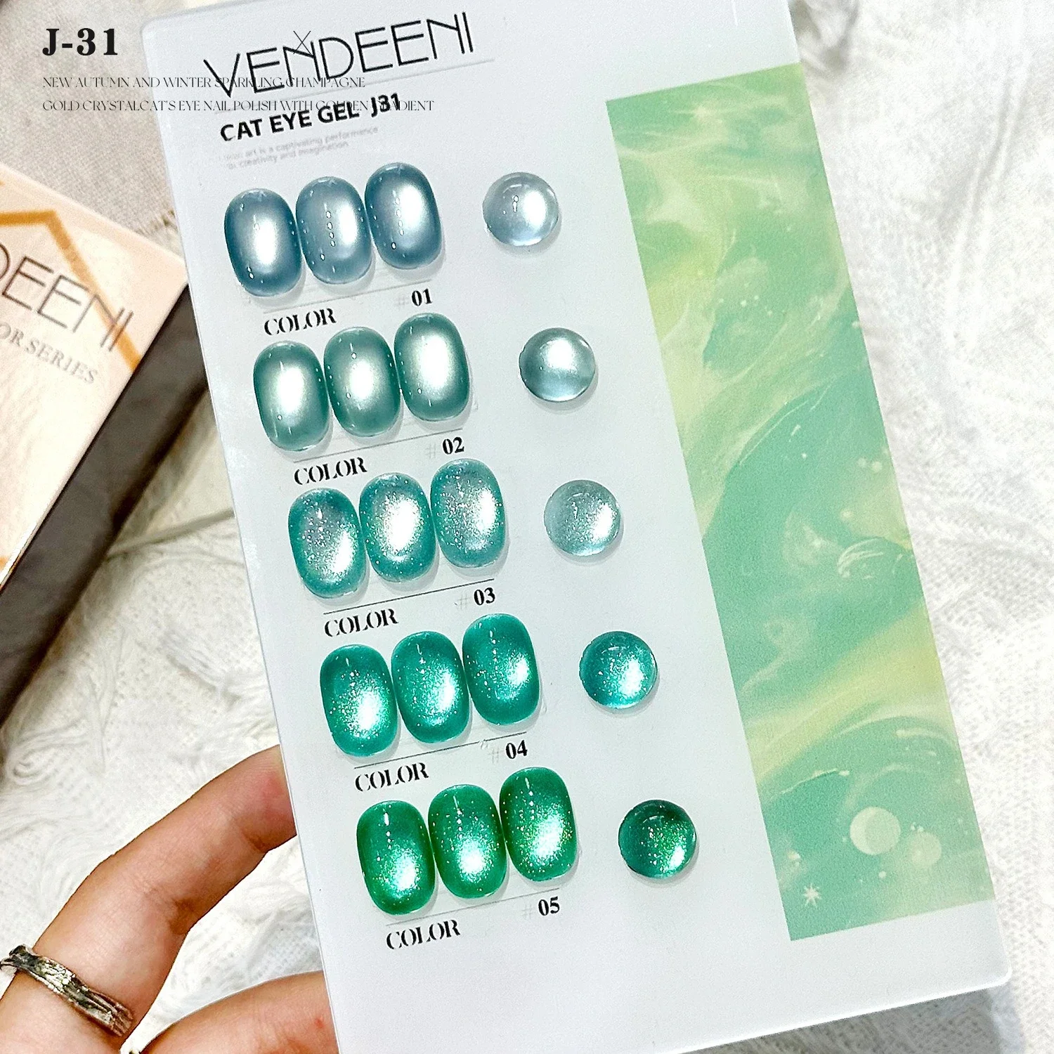 Vendeeni 5 Colors Cat Eye Nail Polish Set Dreamy Glass Beads Magnetic Gel UV Soak Off Gel Varnish for Manicure With Display