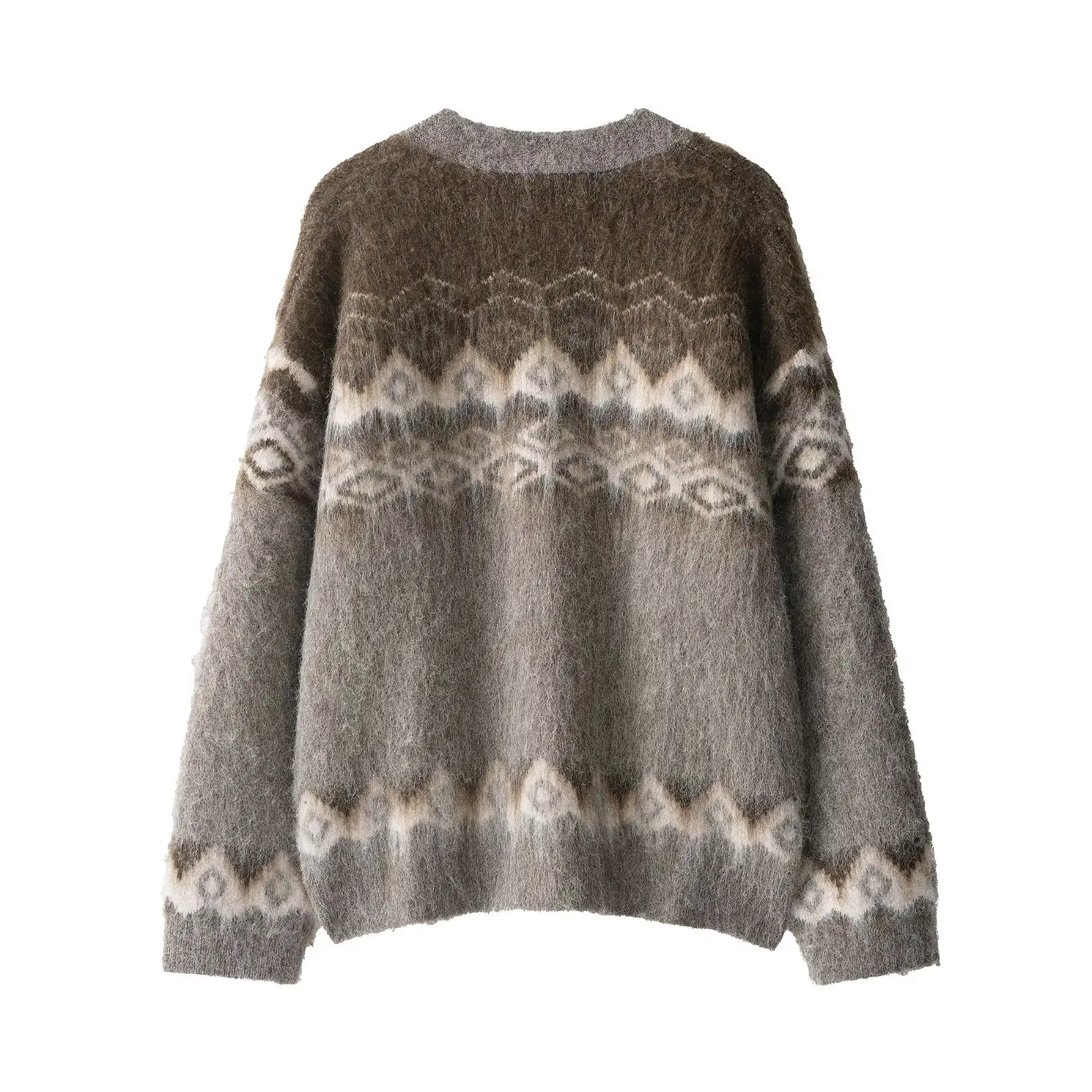 KONDALA Vintage Women Grey Autumn Winter Casual Christmas Sweater Chic Fall V-Neck Loose Fashion 2025 Patchwork Female Cardigans