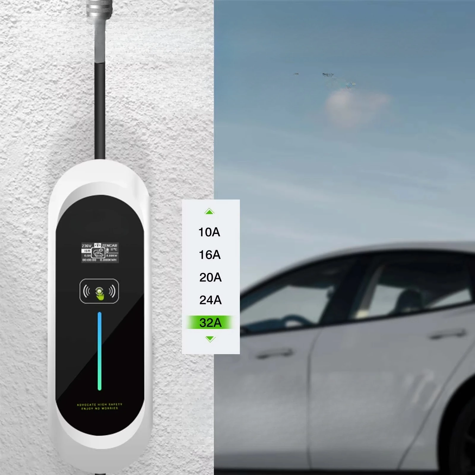 Model E 32A 22KW Modular Ev Charger with 5 Power Plugs 380V GBT Home Car Chargers Zencar Potable EVSE with Free Holders