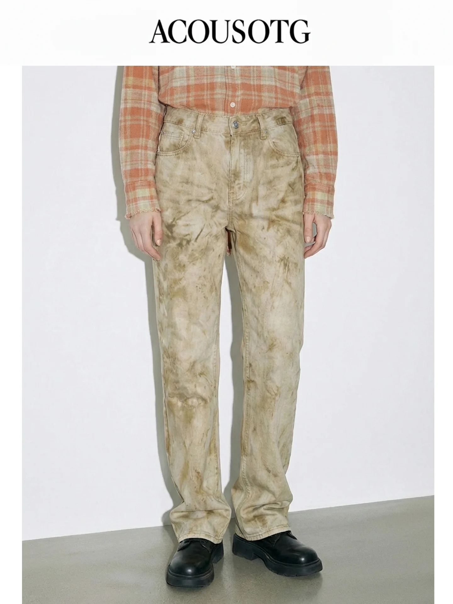 

Женские джинсы с высокой талией, прямые, зауженные, с эффектом потертости, деним с покрытием CRT, в стиле стрит-вирк