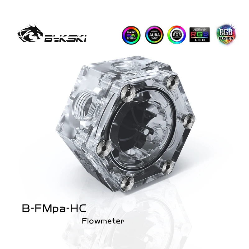 Bykski Water Cooling Transparent  Hexagonal Flow Meter B-FMpa-HC