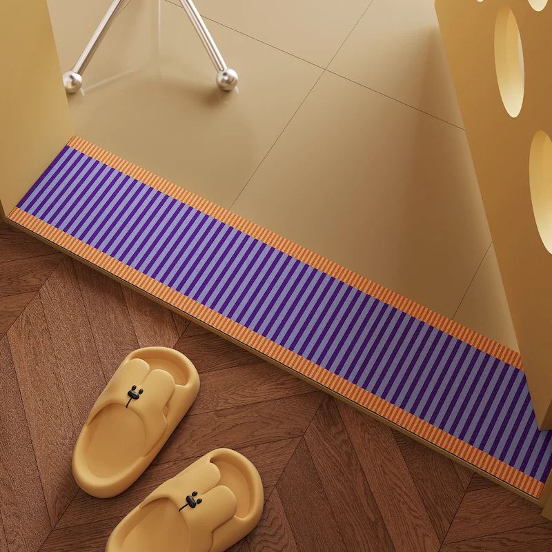 VIKAMA Striped Edging Long Carpet Anti Slip Quick Drying Floor Mat Bedroom Living Room Entrance Threshold Mat Home Decoration