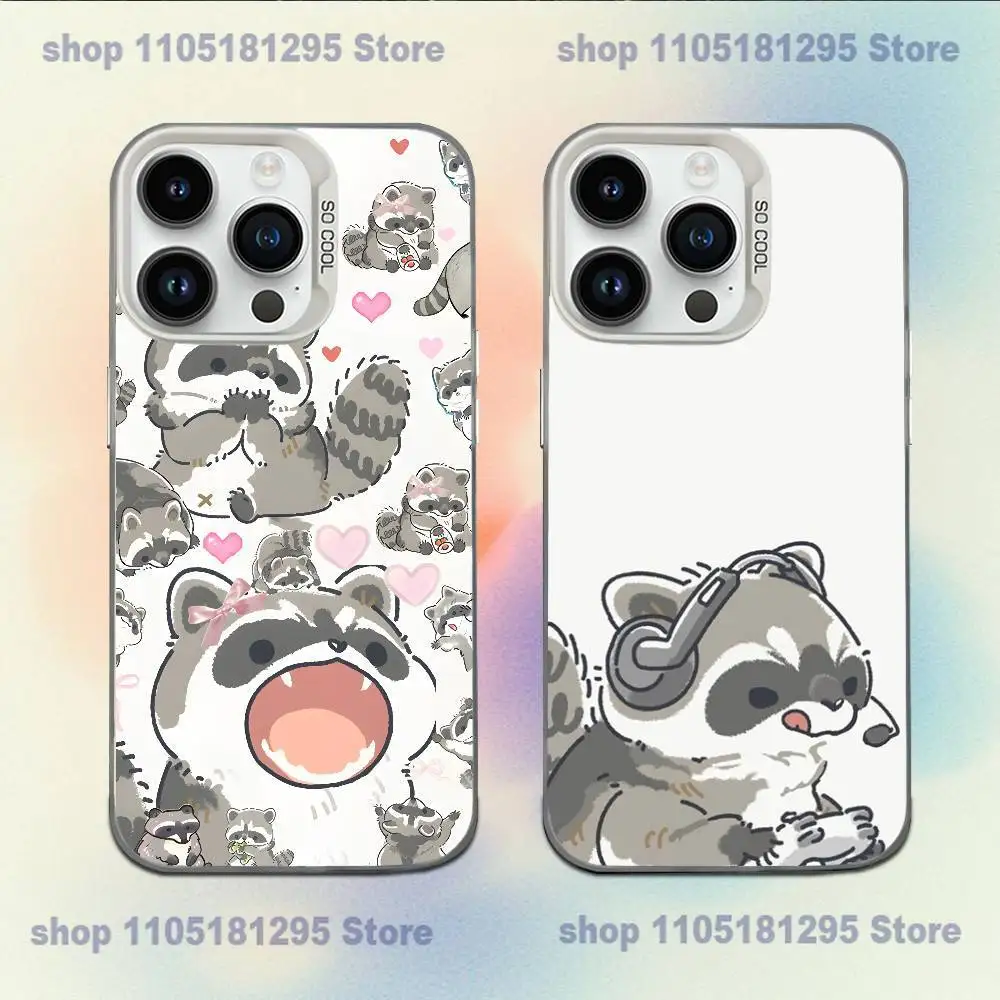 

Cute Funny Cartoon Raccoon Phone Case For iPhone XR,17,16,15,14,13,12,11,X,Mini,Pro,E,MAX White Candy Matte Shockproof Cover