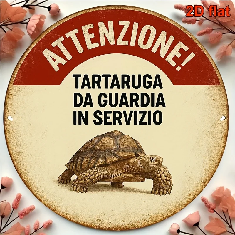 2D plane, retro Italian turtle decorative sign - round country-style wooden wall panel