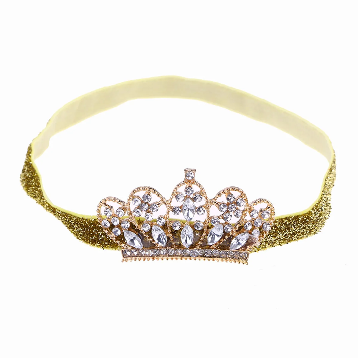 

Baby Girls Rhinestone Crown Headband Lovely Elastic Hairband Headdress Hair Accessories (Golden Ribbon, Golden Crown)