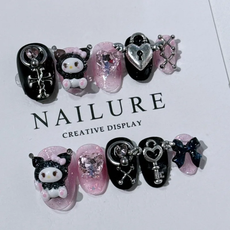 Sanrios HelloKittys Kuromi Girl DIY Fake Nail Manicure Anime Cartoon Detachable Nail Tips Artificial Fingernails False Nails