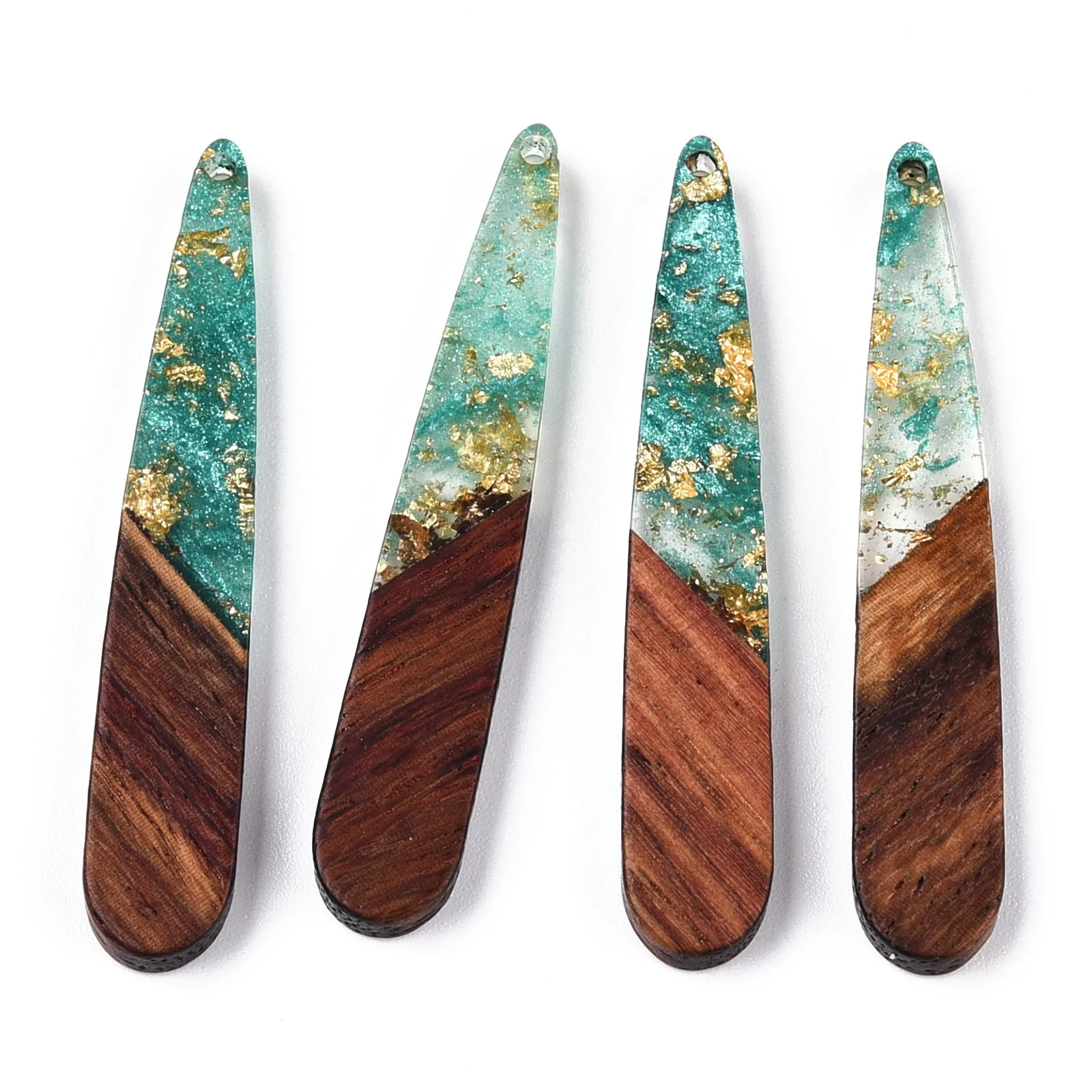 20pcs Big Resin & Walnut Wood Pendants with Gold Color Foil Teardrop Charms for Jewelry Making DIY Necklace Earring Craft Decor