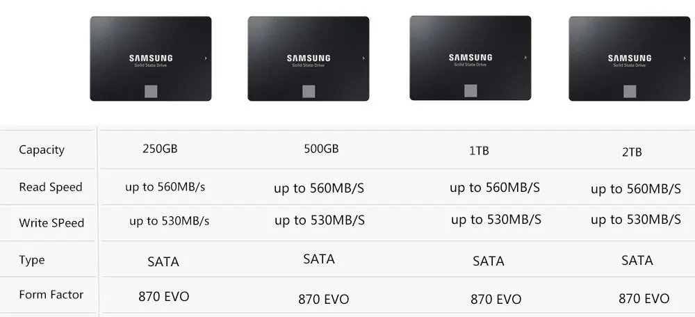 SAMSUNG SSD 500GB 870 EVO QVO 250G Internal Solid State Disk 1T 2T 4T HDD Hard Drive 860 PRO SATA 3 2.5 for Laptop HDD Computer