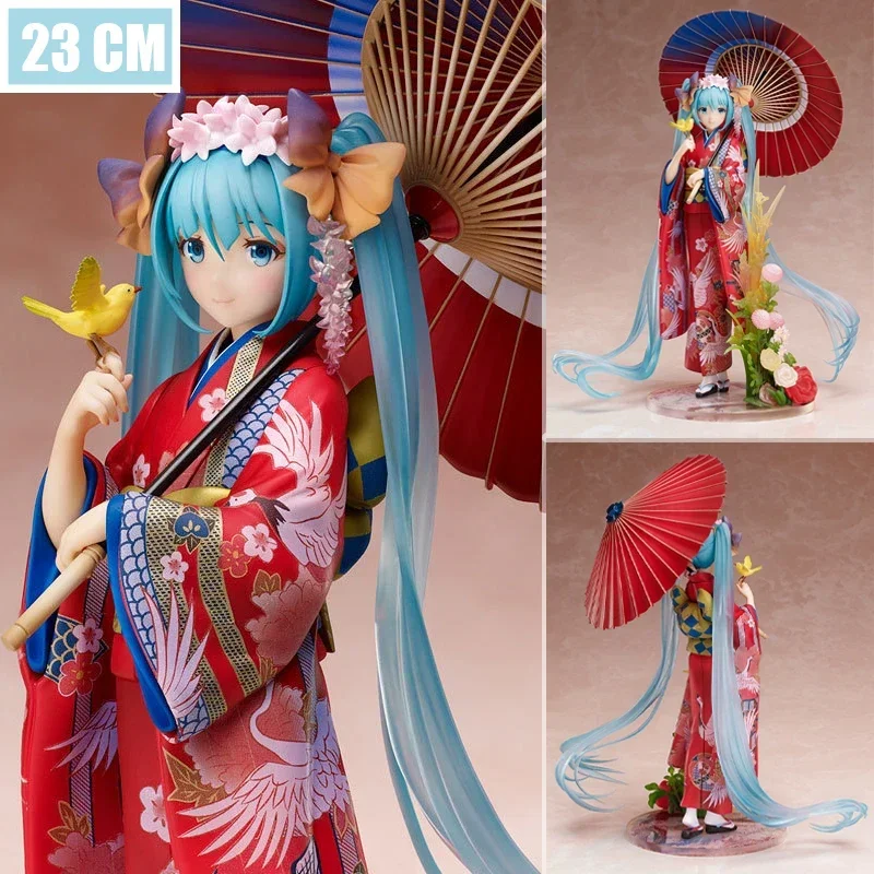 

23cm Virtual Singer Kimono Hatsune Miku Anime Figure Garage Kit Hand Puppet Toy Kawaii Cute Desktop Decoration Christmas Gift