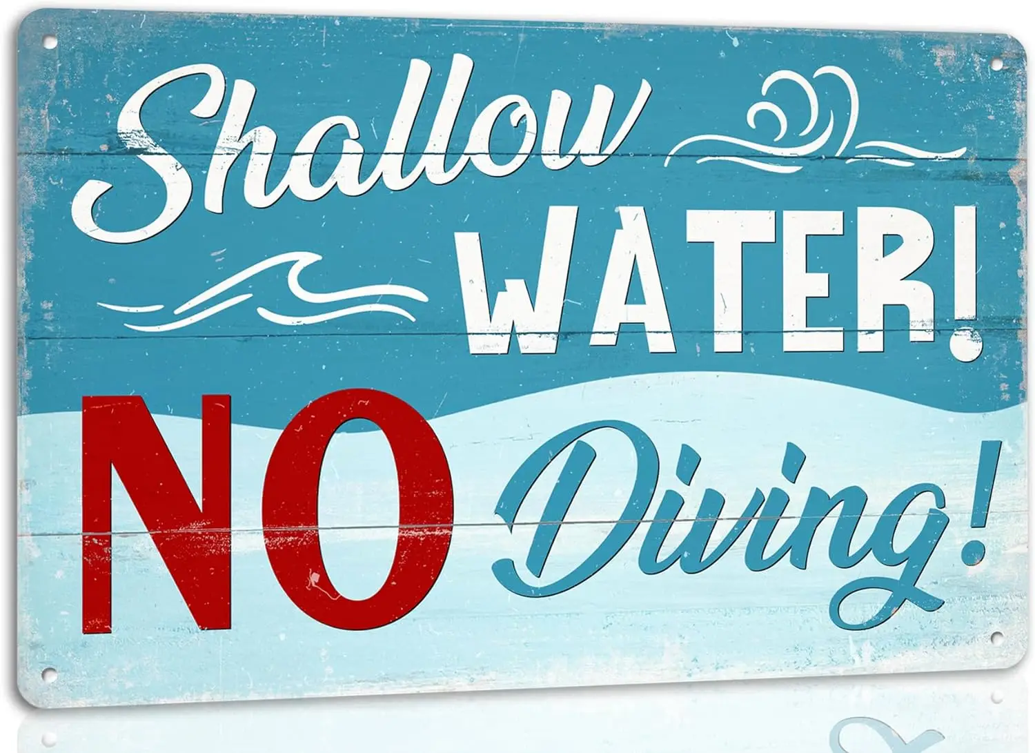 Shallow Water No Diving Fun Pool rules Metal tin sign Vintage plaque Family farmhouse terrace swimming pool wall decoration post