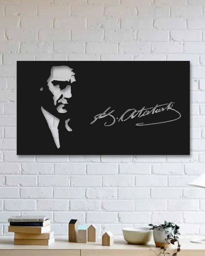 Ataturk And His Signature Designed Decorative Metal Posters Black Wall Décor,Living Room, Bedroom, Kitchen, bathroom Interior D