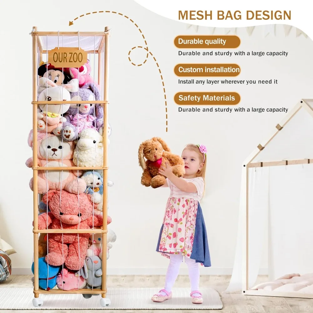 قفص تخزين خشبي بعجلات للحيوانات القطيفة مقاس 70 بوصة مع شريط مطاطي