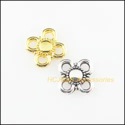 Fashion 60Pcs Retro Tibetan Silver Tone Gold Color Flower Clover Charms Connectors 9mm