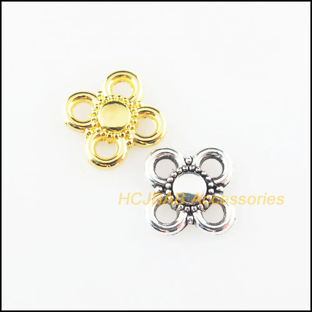 Fashion 60Pcs Retro Tibetan Silver Tone Gold Color Flower Clover Charms Connectors 9mm