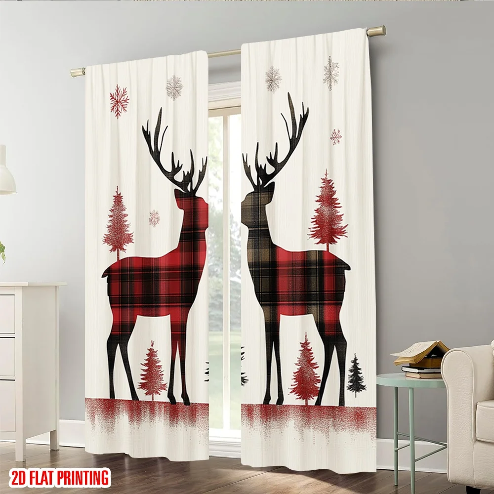 2 قطعة ، 2D الطائرة الطباعة المعاصرة الستائر الجاموس منقوشة الرنة الثلج (4) البوليستر دائم (بدون قضيب) عطلة