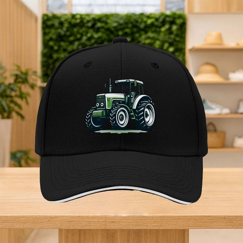 This Adjustable Baseball Cap Features a Green Cartoon Tractor Print And Is Unisex, Available in Various Colors. It'S Suitable fo