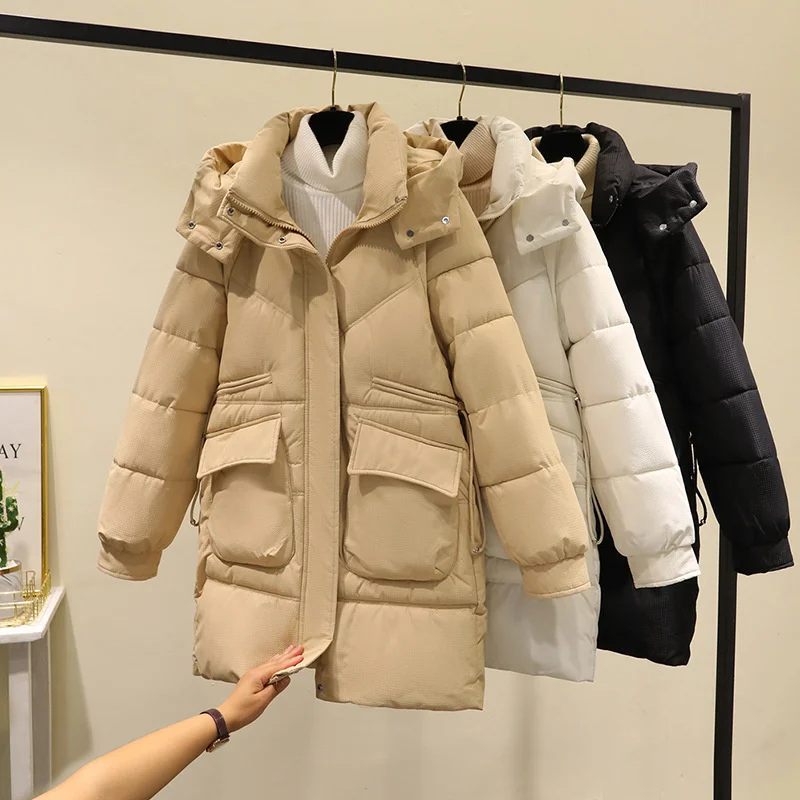 

2023 Fashion Women Plaid Cotton-padded Clothes Winter Long Jacket Thick Warm Overcoat Female Loose Hooded Parkas Windproof Coats