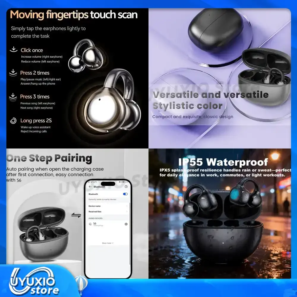 

Open-Ear True Wireless Earbuds BT 5.4 OWS Earphone with 72H Play Time Long-Battery Life IP56 Waterproof Headphone for Sport