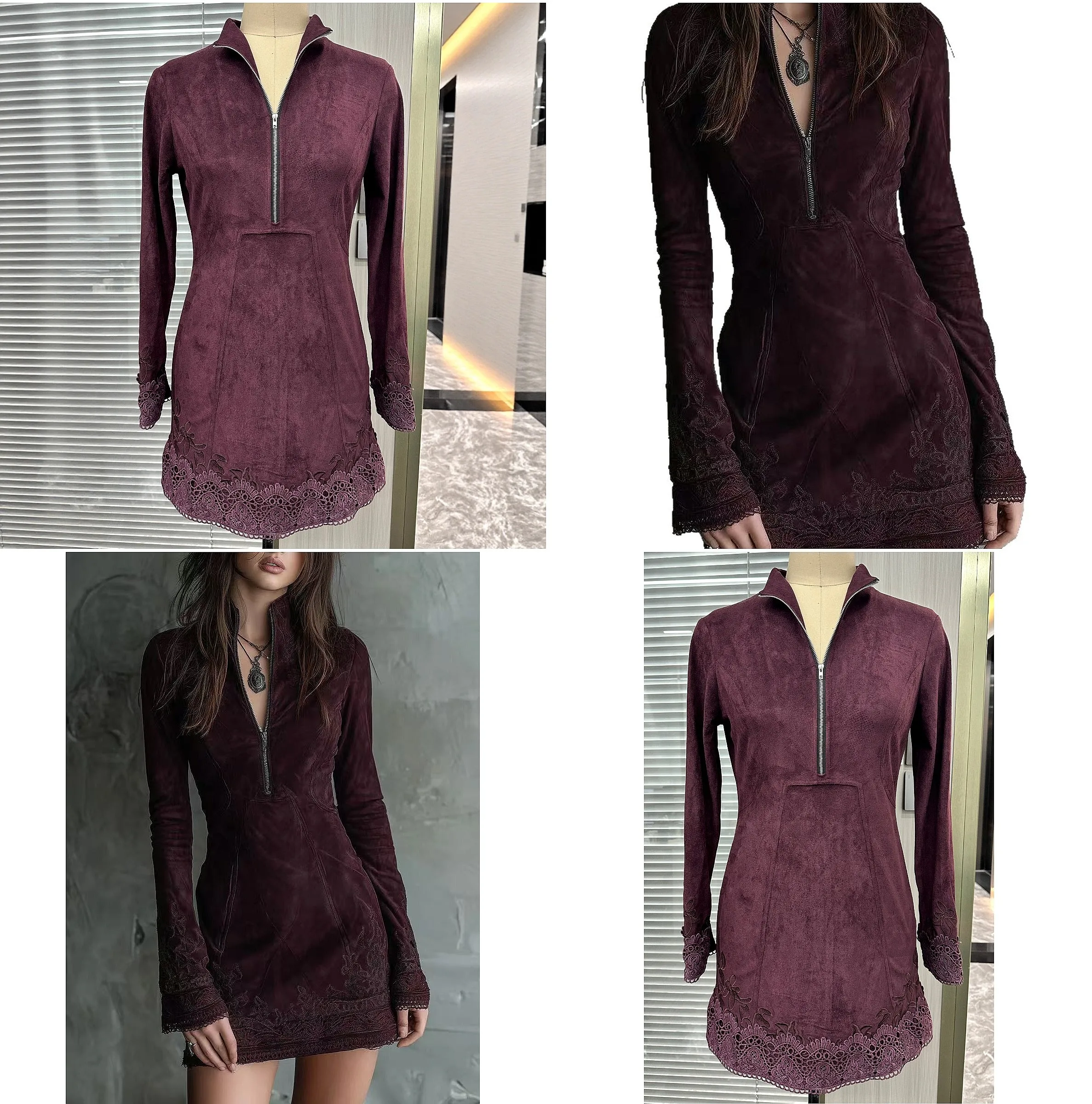 

Lace Short Dress Long Sleeve Mini Dresses Spring Summer Elegant A Line Short Dresses