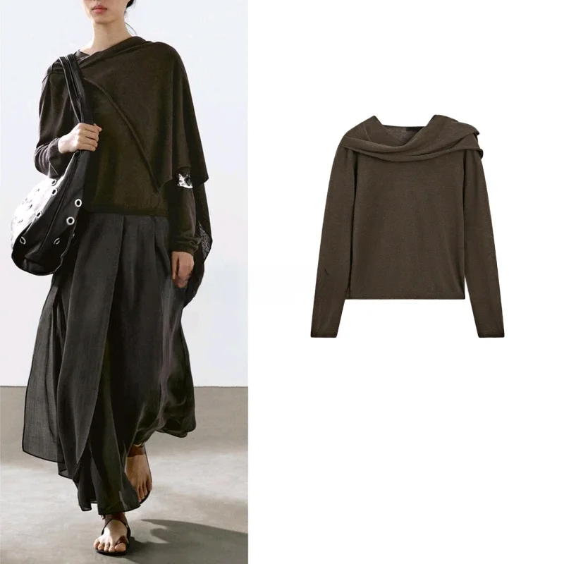 

Весенне-летний женский вязаный свитер с длинным светом, шарф с воротником из смешанного волокна, художественный дизайн, удобная посадка, смесь полиэстера