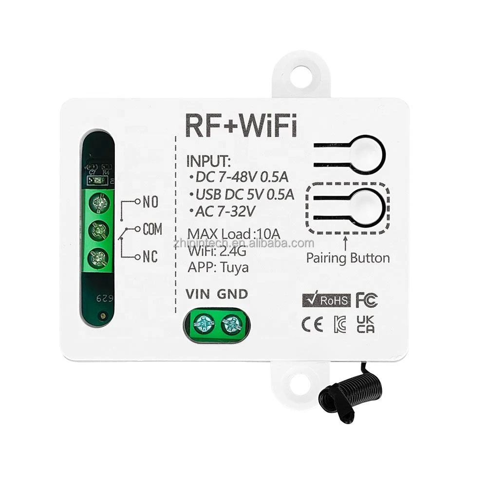 ZP     Wifi     433mhz Smart Switch AC DC 12v 24v 48v Wireless Remote Control 1ch Relay Timing Module 10A Alexa Google Gate