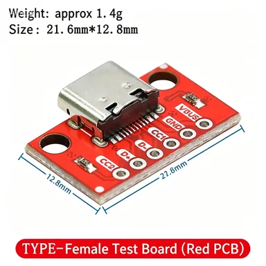 Type-C USB to Pin Header DIP Female Type-B Adapter Board with Soldered Female Port, TYPE-C, Comes with Pin Headers