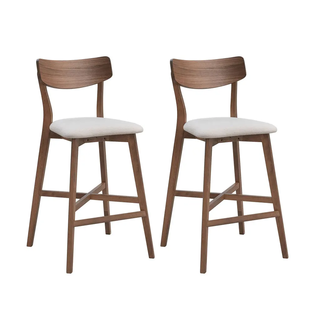 

Wooden Bar Chairs Set of 2 Modern Soft Upholstered Kitchen Island Chairs, Wooden Frame Chairs with Footrest for Pub, Walnut