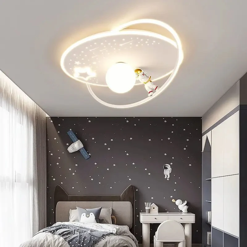 Imagem -06 - Modern Astronaut And Planet Led Chandelier Lamps For Nursery Children Room Boy Bedroom Study Kids Cartoon Moon Ceiling Pendant Light