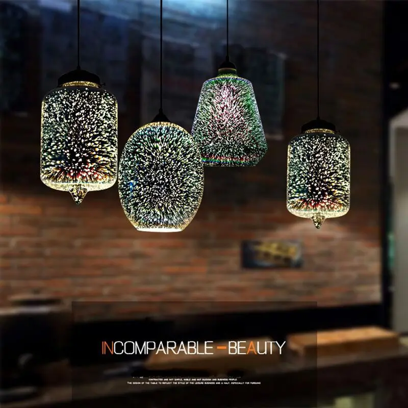 

Modern Creative Art 3D Stained Glass Atmosphere Decorative Lamp Restaurant Bar Cafe Industrial Style Window Small Pendant lamps