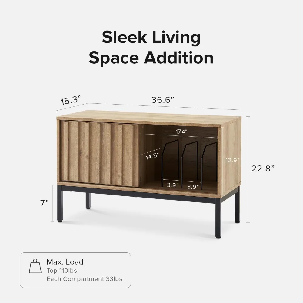 

Modern Industrial Style TV Cabinet, Recessed Entertainment Center with Storage Space, Wooden Media Console Side Table