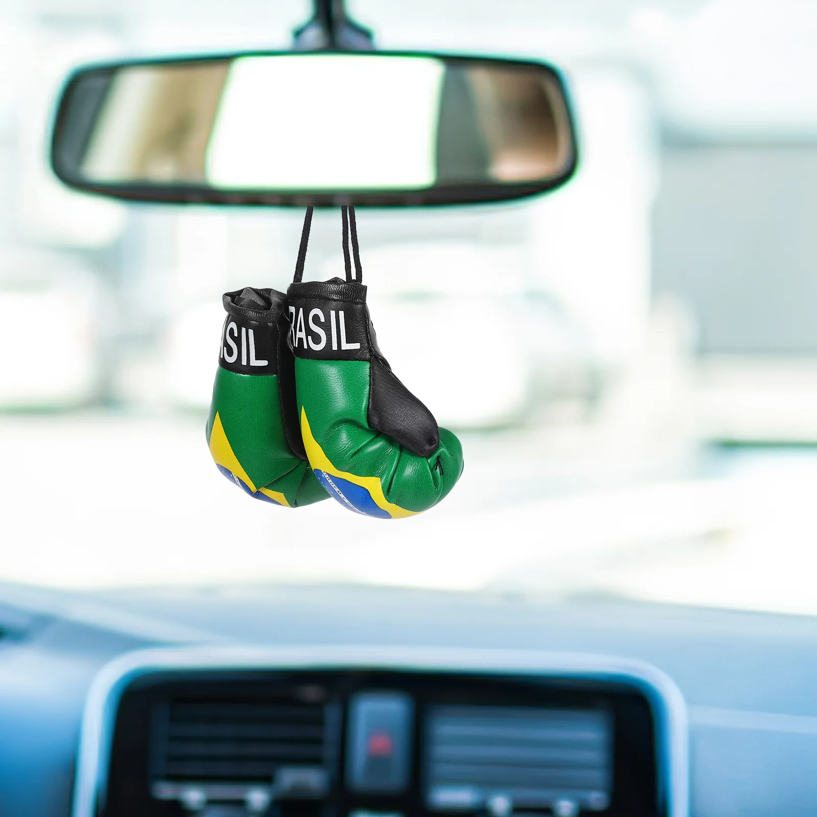 1 Pair of Mini Boxing Gloves Pendants Flag of Brazil Pattern Punching Gloves Pendants Hanging Decor Car Rear View Mirror Hanging