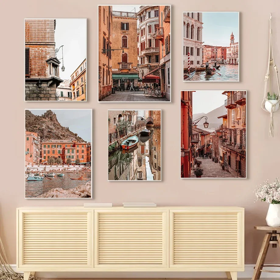 قماش اللوحة المدينة الساحلية العمارة الفن الكنيسة شاطئ جزيرة الملصقات يطبع جدار صورة فنية غرفة المعيشة ديكور جدران المنزل