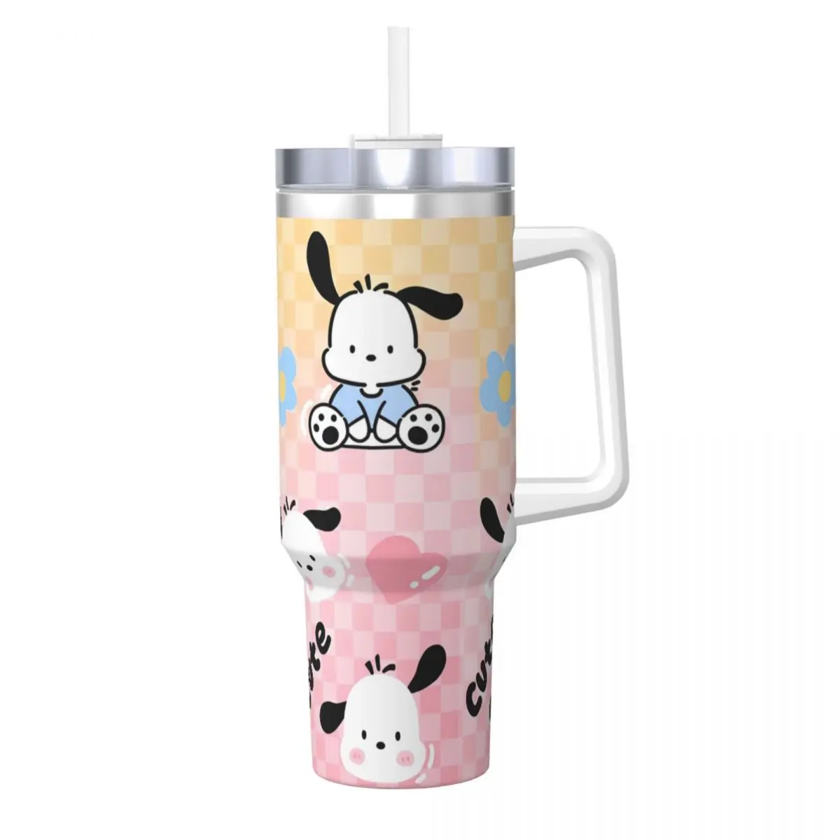 Dog Pochacco Stainless Steel Tumbler Travel Thermal Mug With Straws and Lid Large Capacity Mugs Cup Cold and Hot Water Bottle