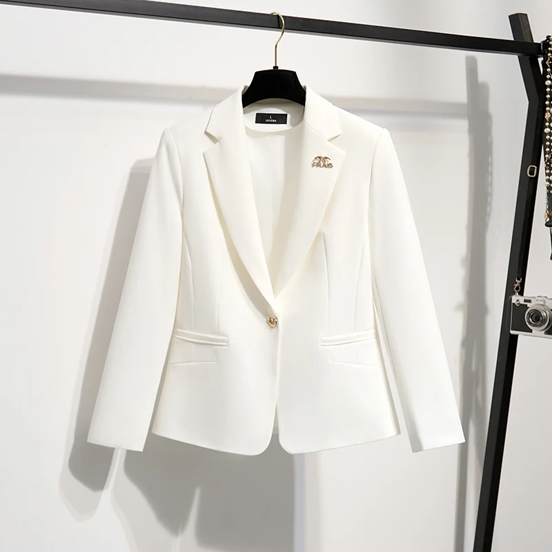 

Bla ort Casual Sle Women's Suit Jaet Spring Autumn Lightweight Faionable Button ket Design Long Sve Coat