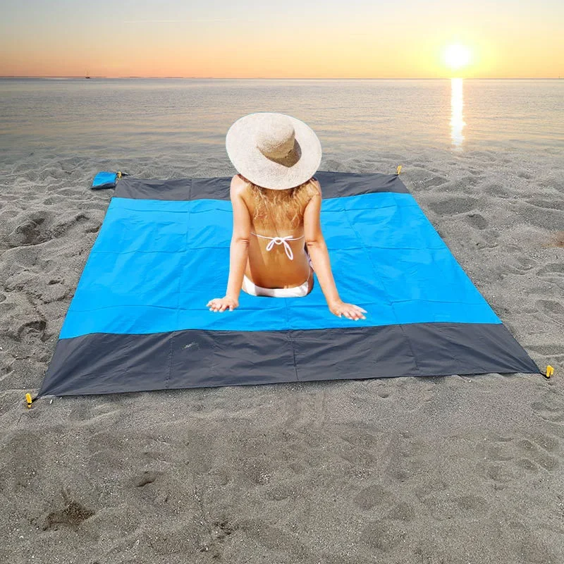 2x2.1m Waterproof Pocket Beach Mat Blanket Folding Camping Mattress Portable Lightweight Mat Outdoor Picnic Mat Sand Beach Towel