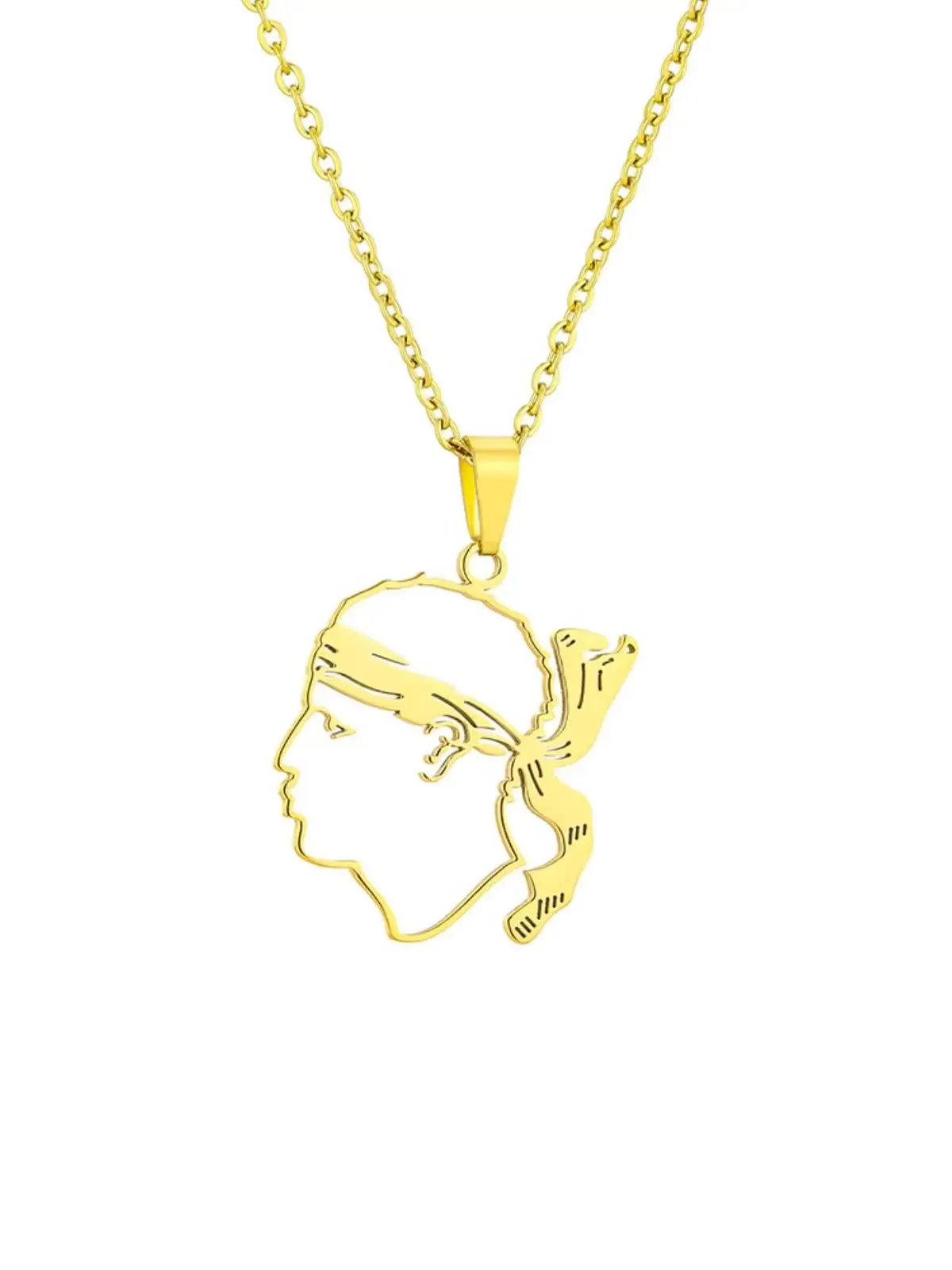 Edelstahl-Halskette mit Korsischen Mauerkopf-Anhänger, Korsisches Nationalsymbol-Schmuck für Männer und Frauen – Detail 2